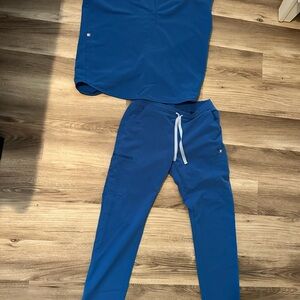 Figs Blue Scrub Set with Drawstring Pants